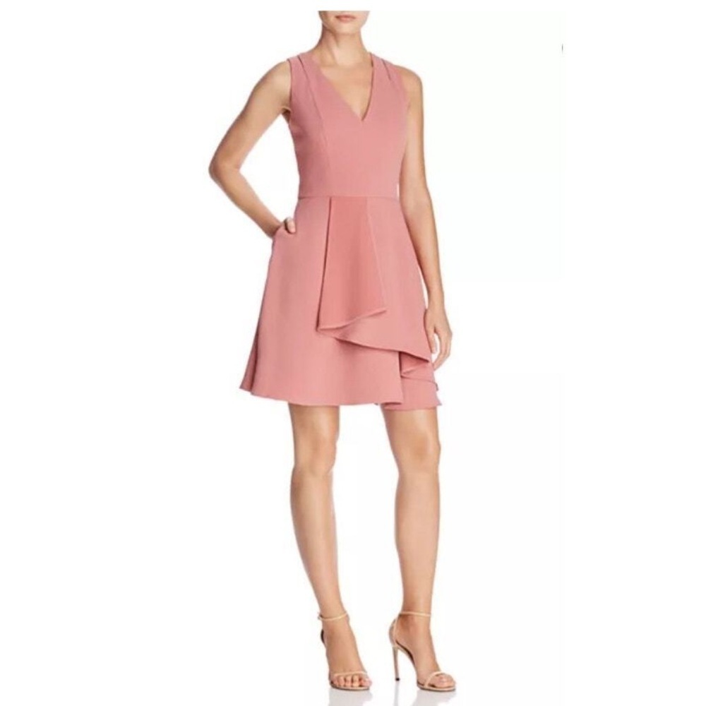 NWOT Adelyn Rae fit & flare front pleat mini dresss cocktail V neck pink M